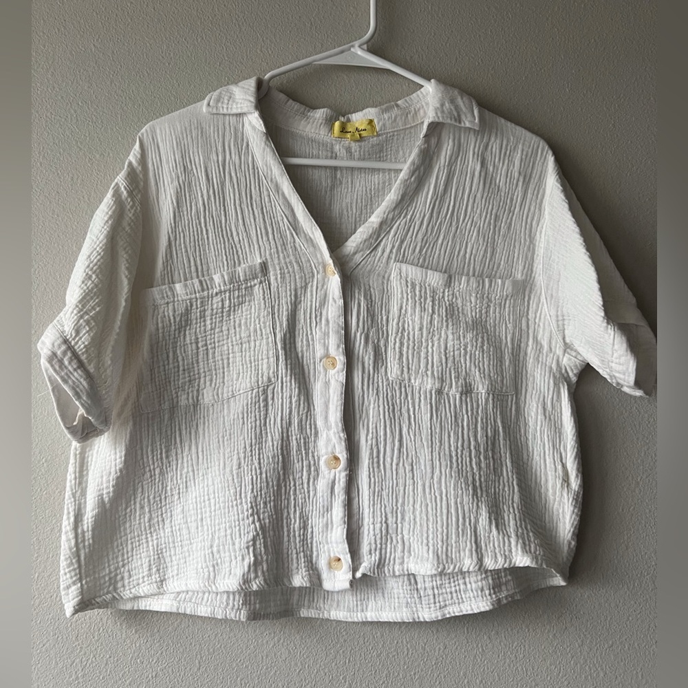 Gauzy crop button up